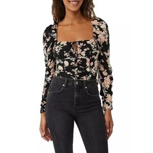 Free People Hilary Black Floral Print Top